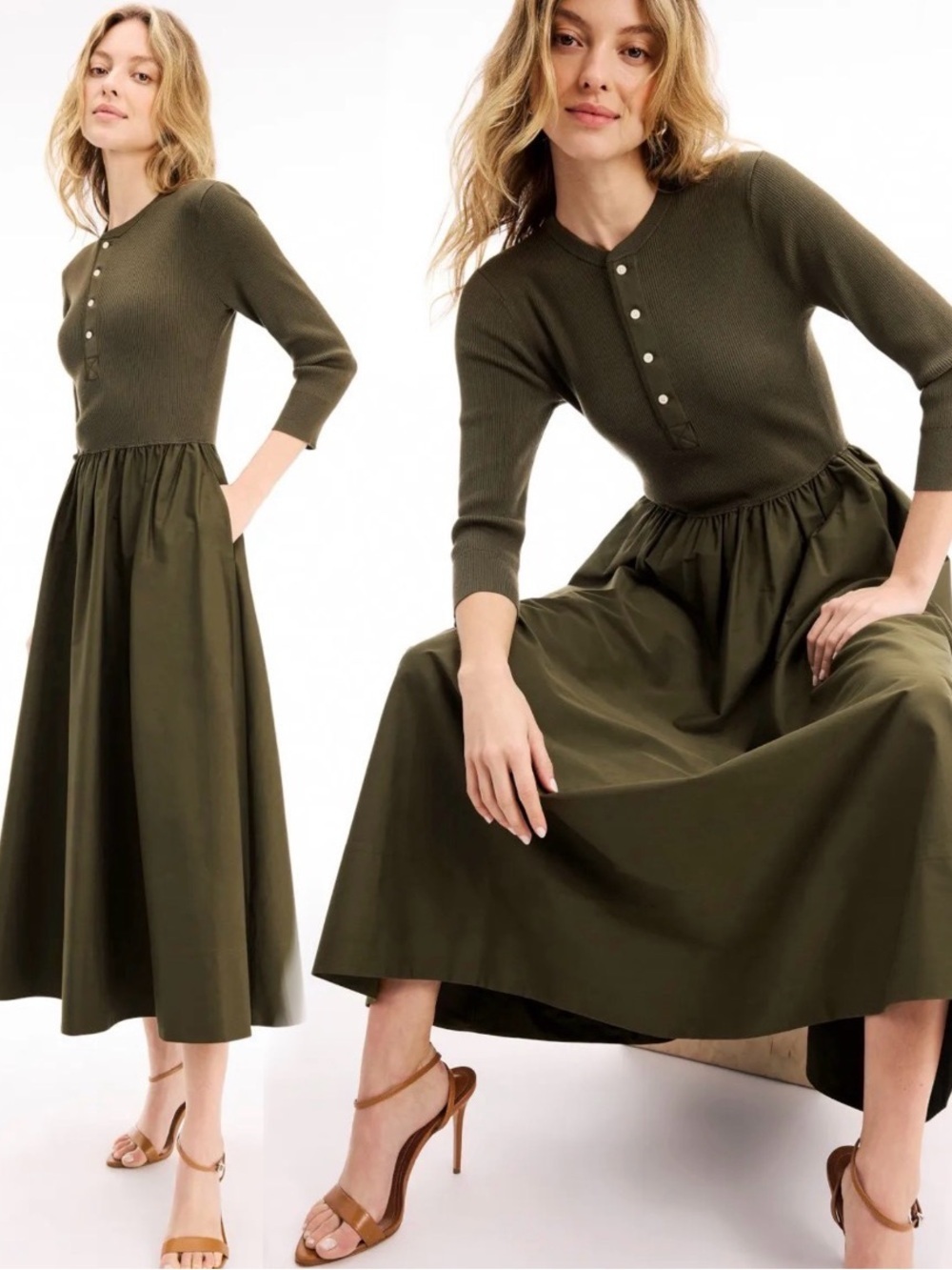Polo Ralph Lauren Olive Green Button-Front Midi Dress size XS.